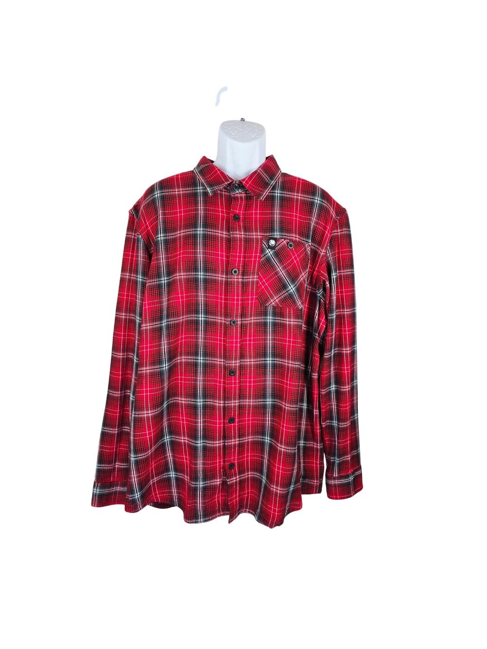 Metal Mulisha Red Black White Plaid Flannel Button Up Men's Long Sleeve Shirt XL